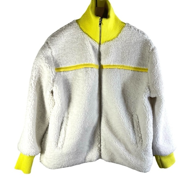 NWT THML WOMEN Fleece Jacket Size L Color White/Neon - Picture 2 of 13